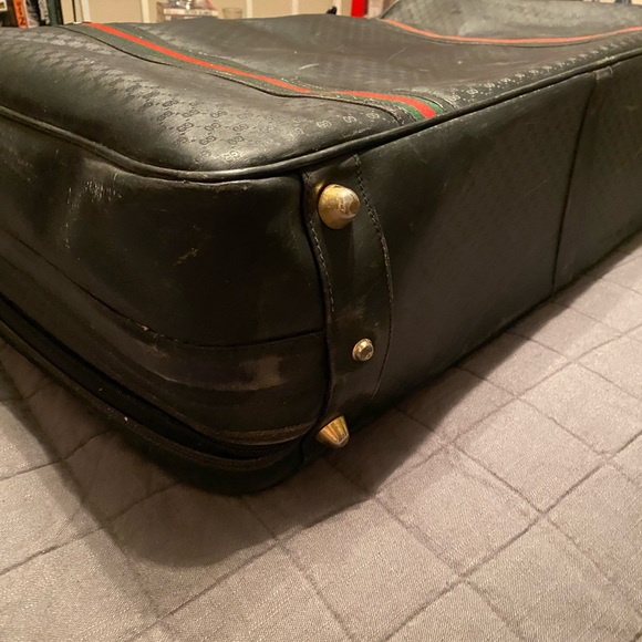 GUCCI VINTAGE 1980s Monogram Pattern 30” Suitcases Navy Leather/Coated Canvass - Picture 14 of 16